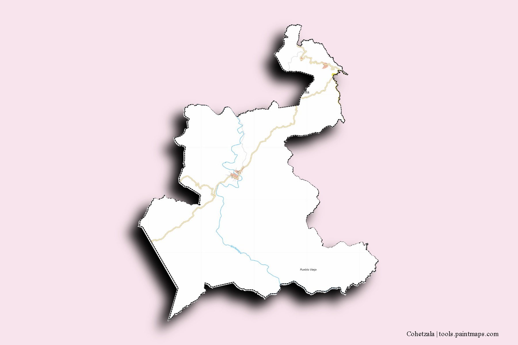 Mapa de barrios y pueblos de Cohetzala con efecto de sombra 3D