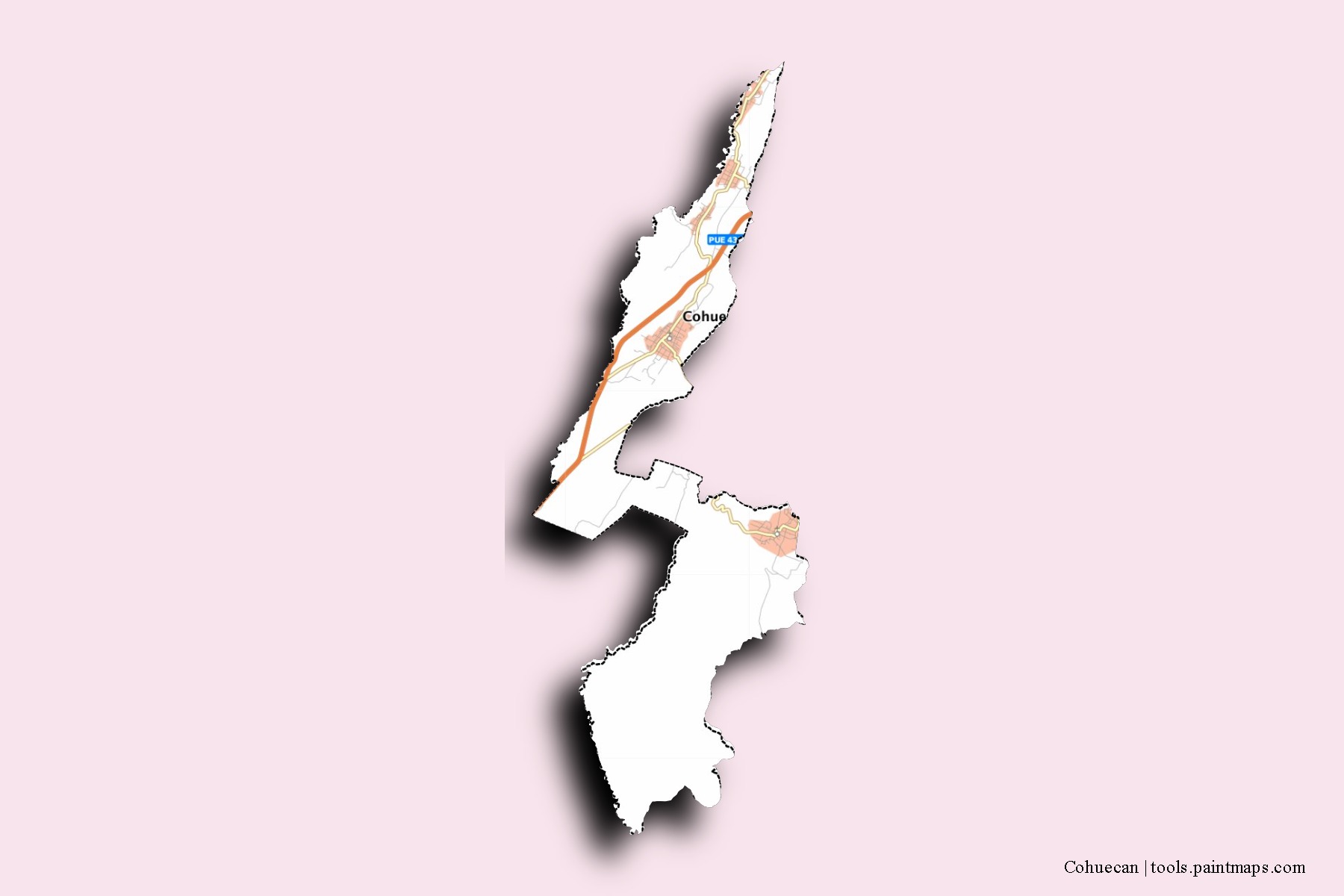 Mapa de barrios y pueblos de Cohuecan con efecto de sombra 3D