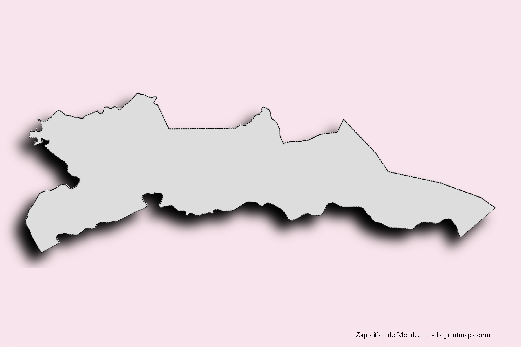 Zapotitlán de Méndez neighborhoods and villages map with 3D shadow effect