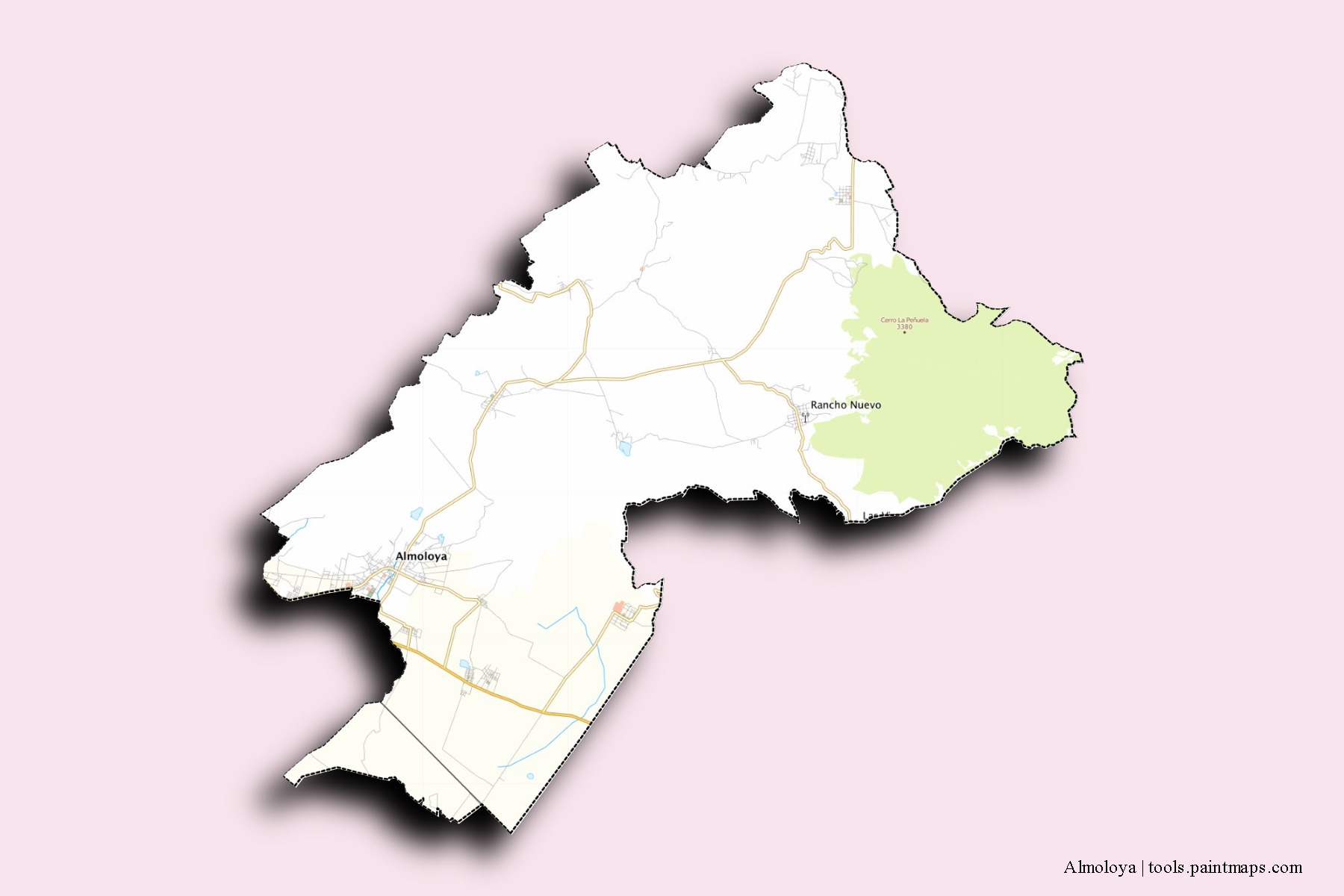 Mapa de barrios y pueblos de Almoloya con efecto de sombra 3D