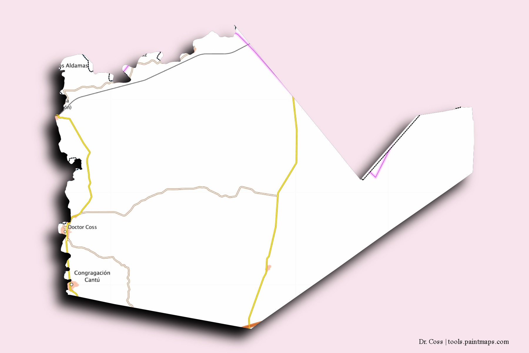 Doctor Coss neighborhoods and villages map with 3D shadow effect