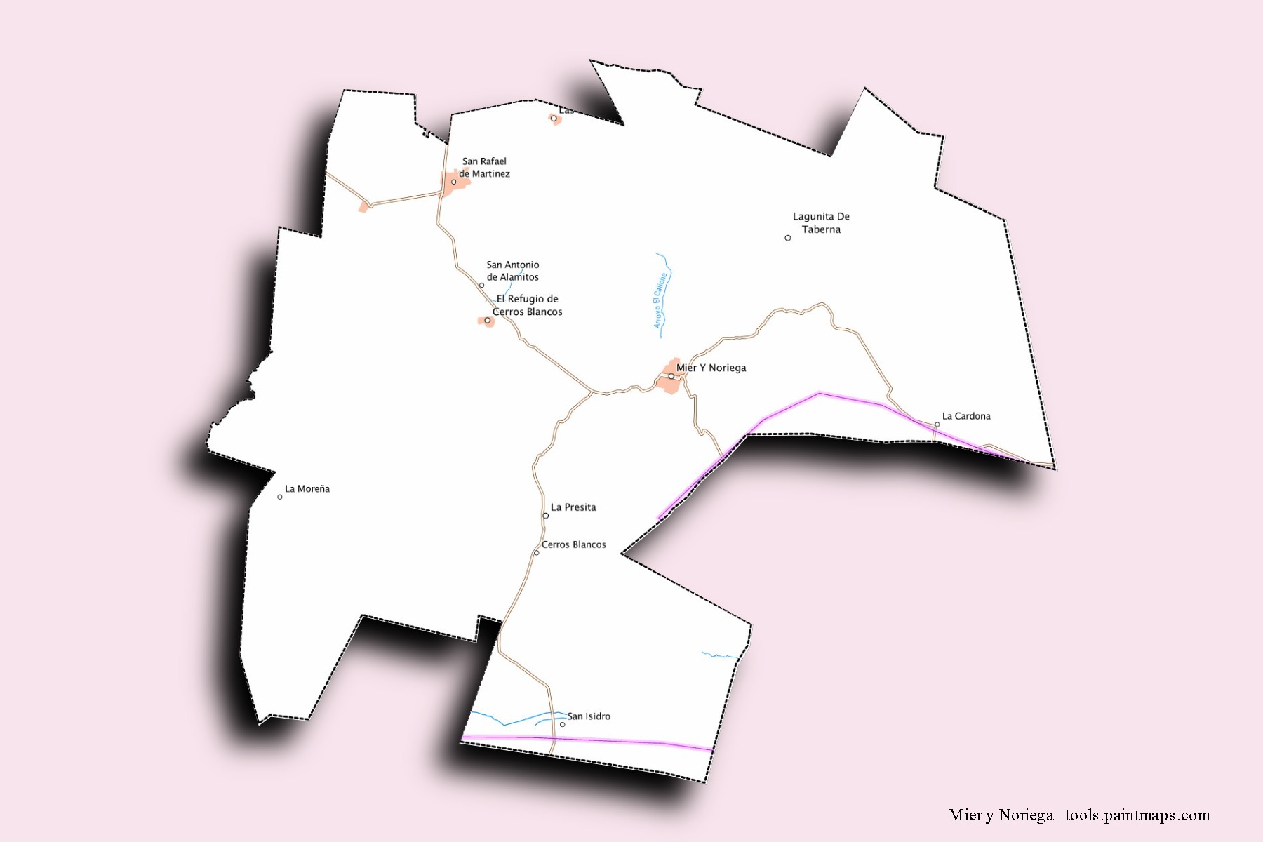 Mier y Noriega neighborhoods and villages map with 3D shadow effect