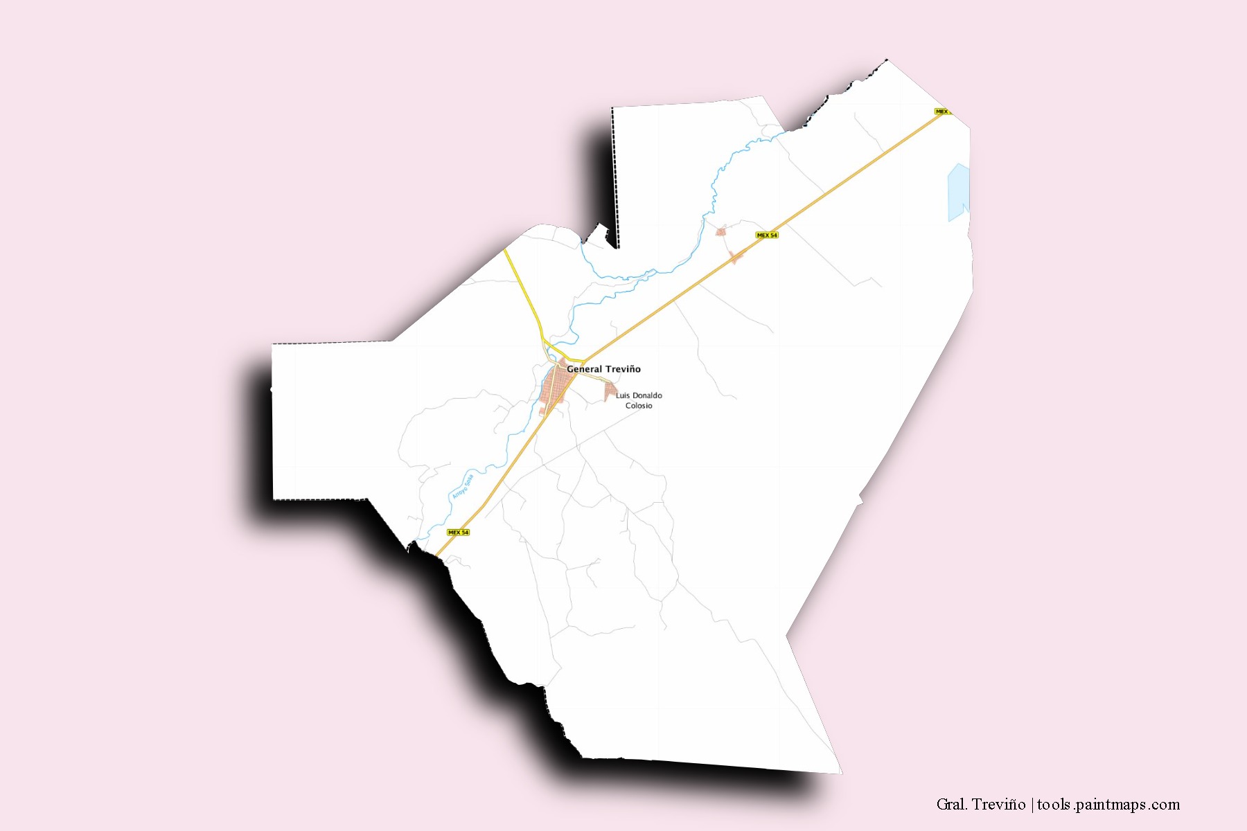 General Treviño neighborhoods and villages map with 3D shadow effect