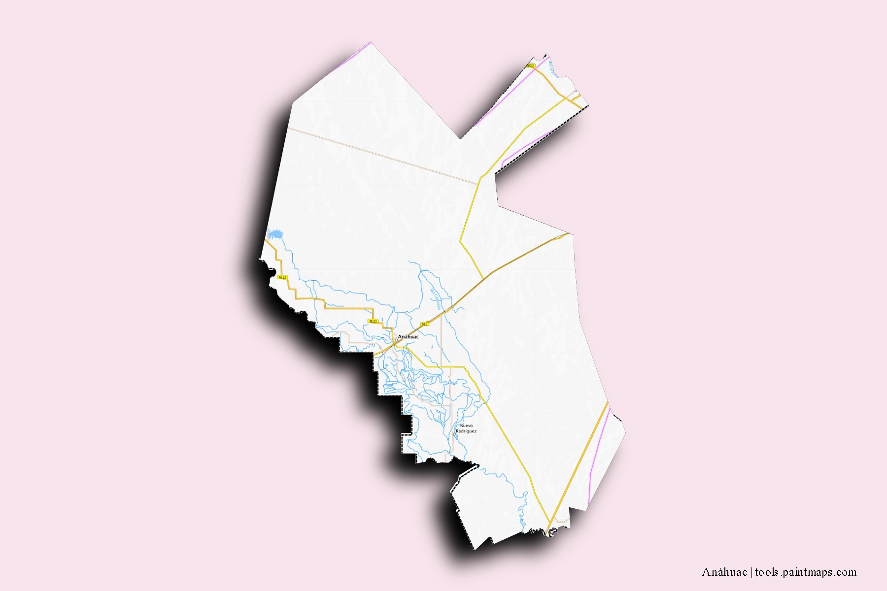 Mapa de barrios y pueblos de Anáhuac con efecto de sombra 3D