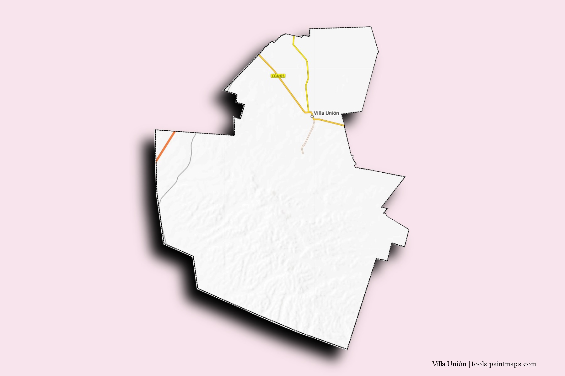 Villa Unión neighborhoods and villages map with 3D shadow effect