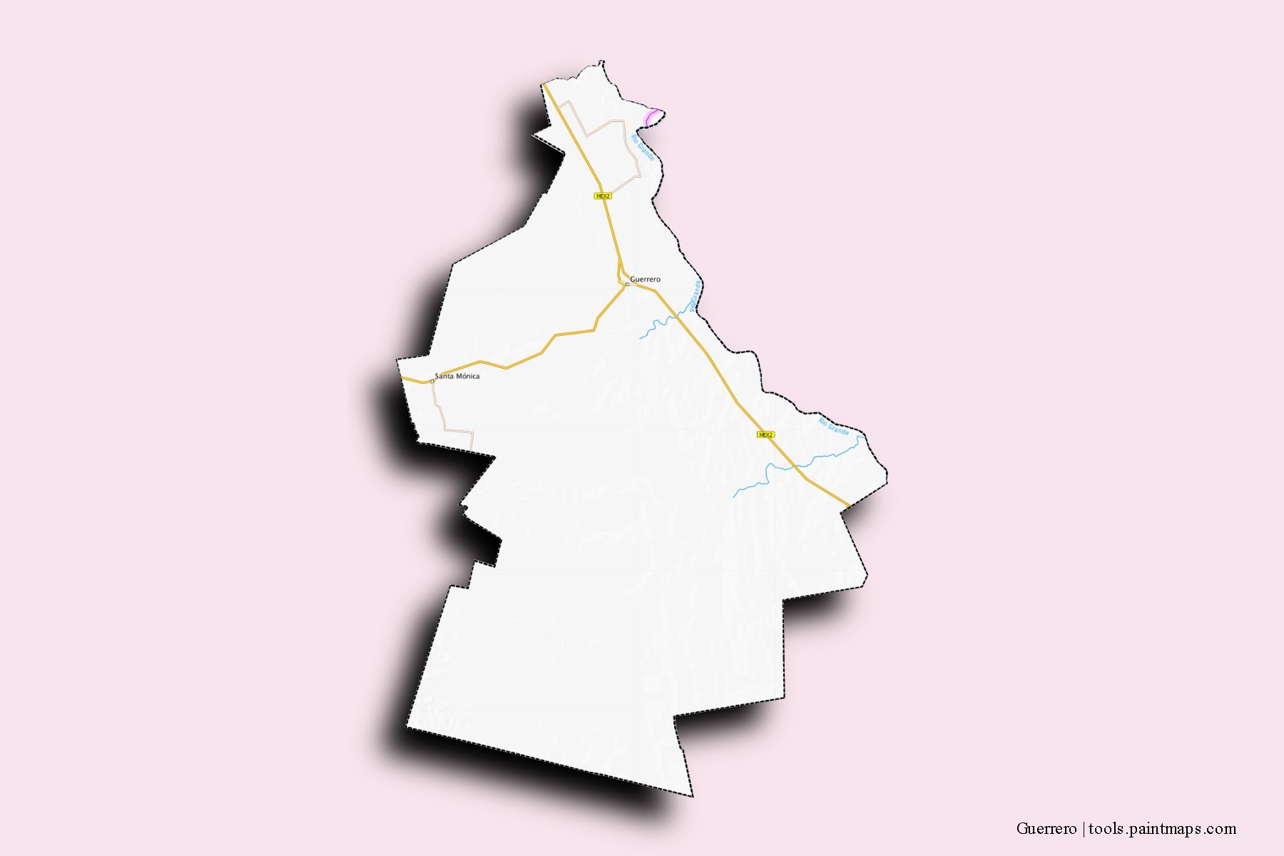 Mapa de barrios y pueblos de Guerrero con efecto de sombra 3D