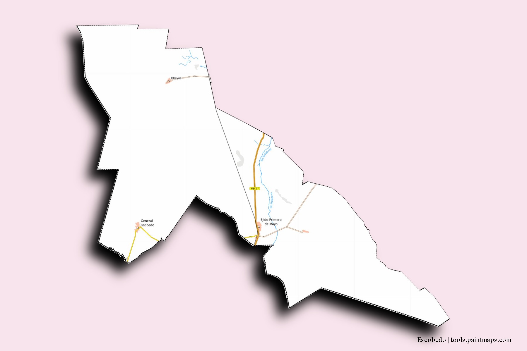 Mapa de barrios y pueblos de Escobedo con efecto de sombra 3D