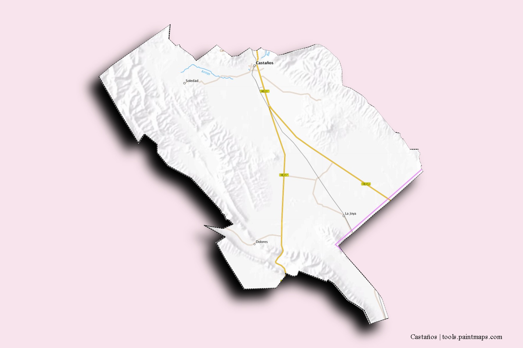 Mapa de barrios y pueblos de Castaños con efecto de sombra 3D