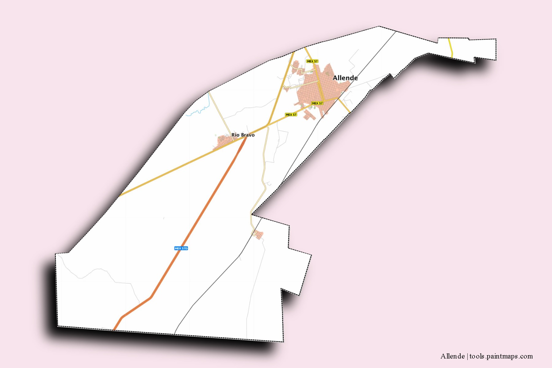 Allende neighborhoods and villages map with 3D shadow effect