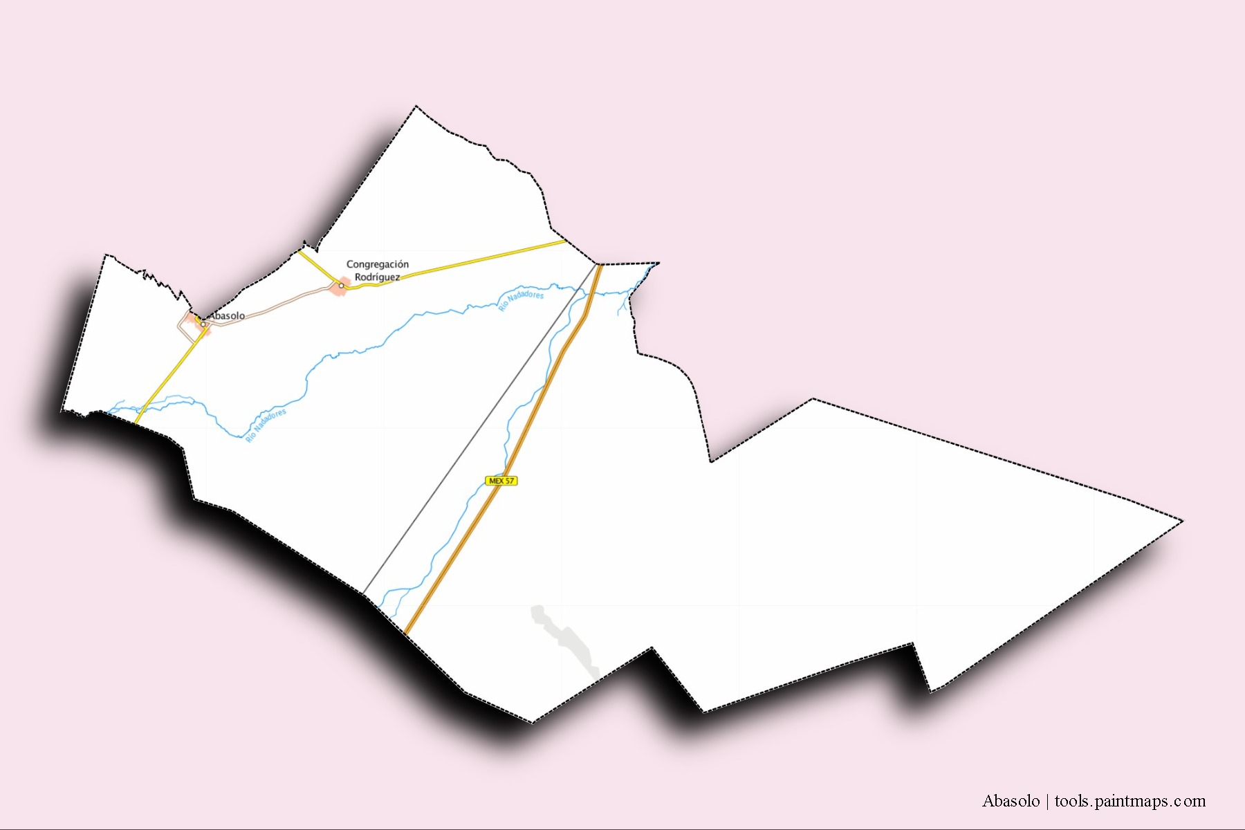 Mapa de barrios y pueblos de Abasolo con efecto de sombra 3D