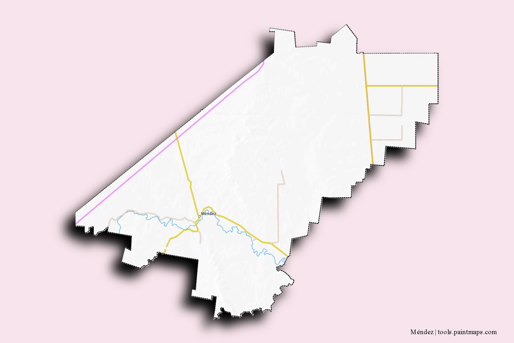 Mapa de barrios y pueblos de Méndez con efecto de sombra 3D