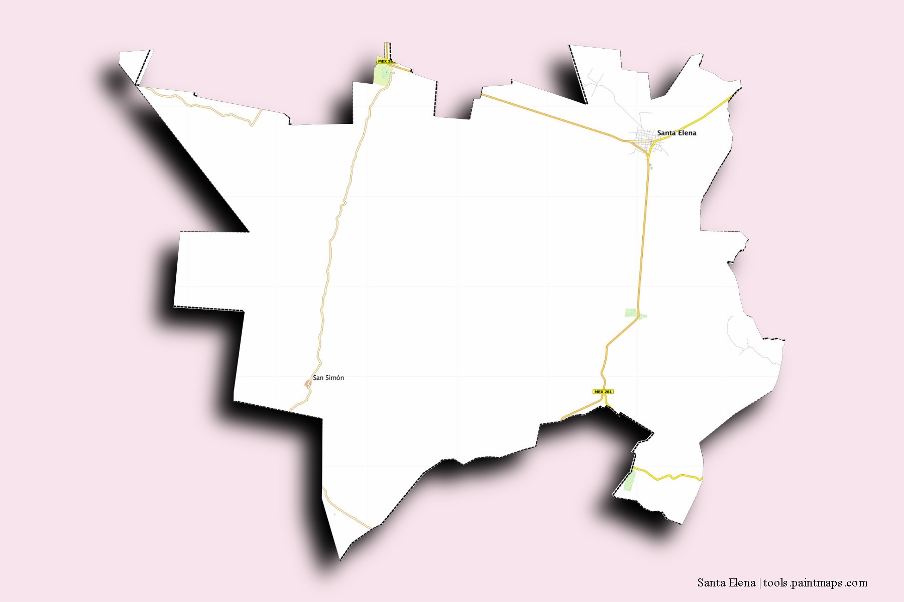 Santa Elena neighborhoods and villages map with 3D shadow effect