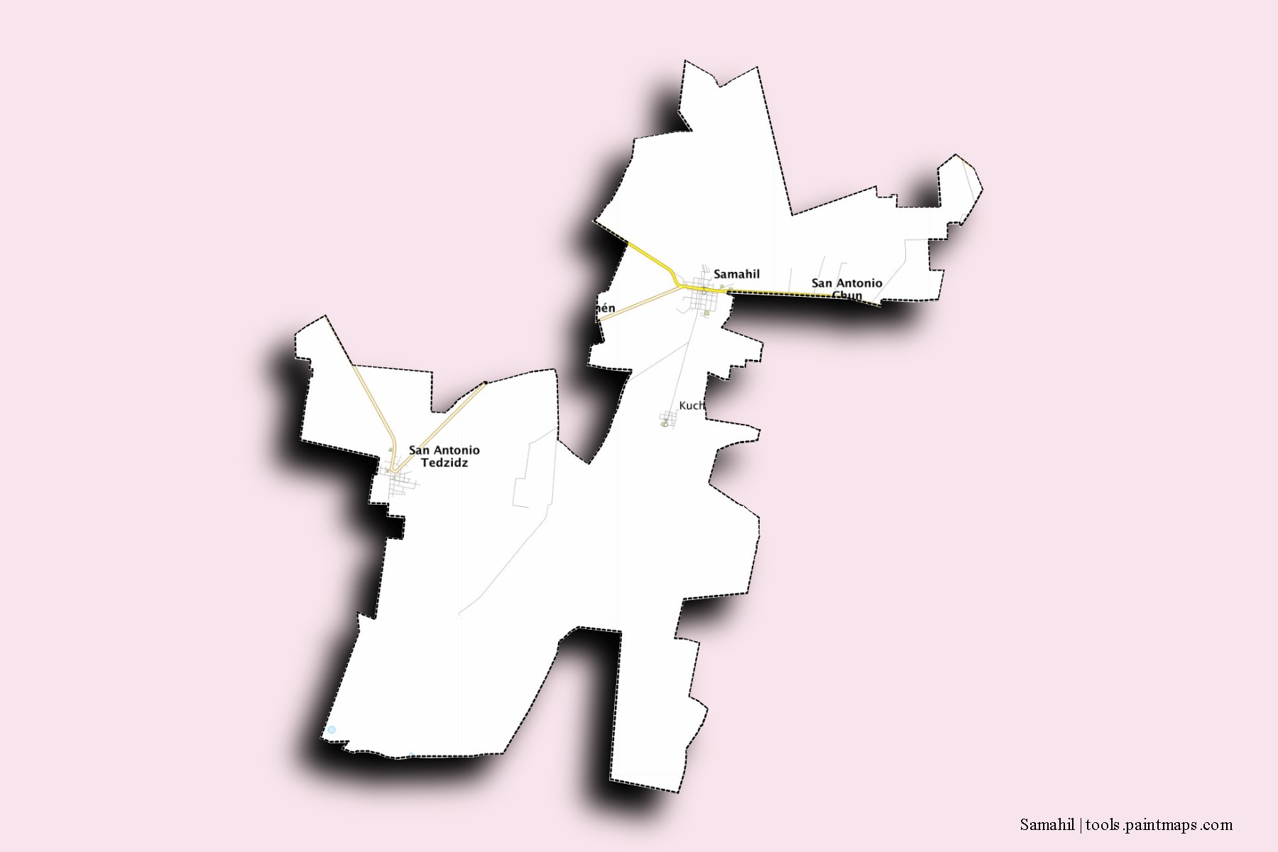 Mapa de barrios y pueblos de Samahil con efecto de sombra 3D