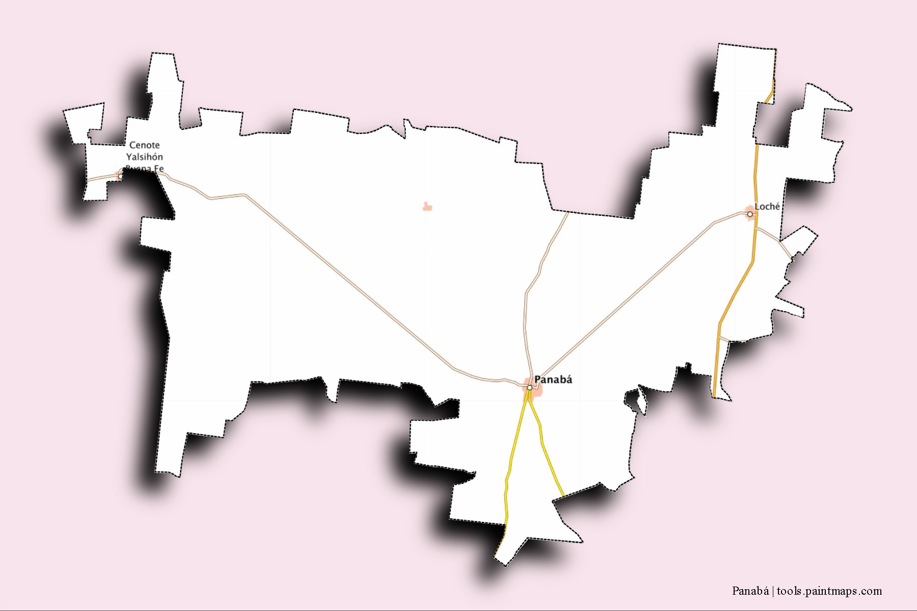 3D gölge efektli Panabá mahalleleri ve köyleri haritası