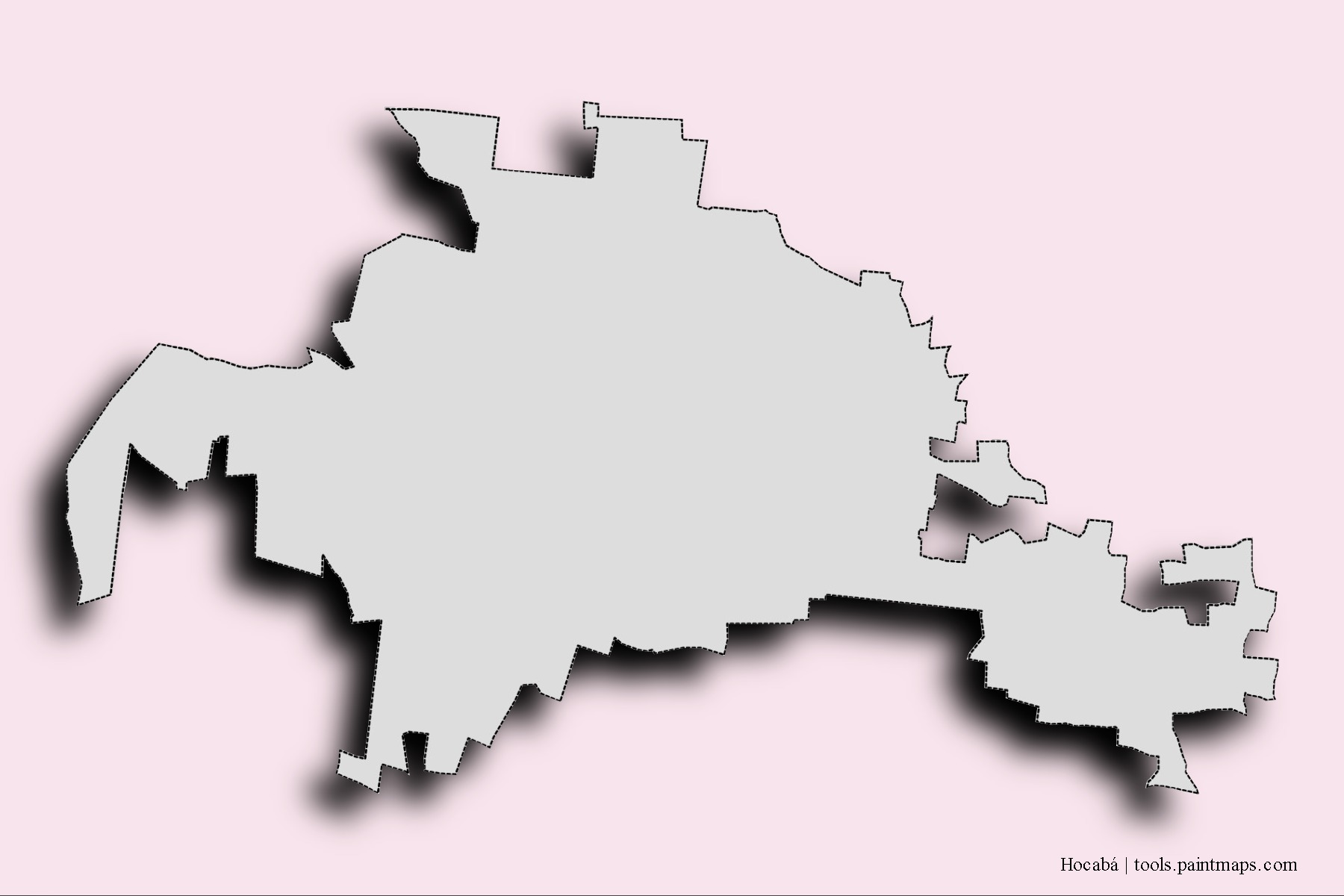 Hocabá neighborhoods and villages map with 3D shadow effect