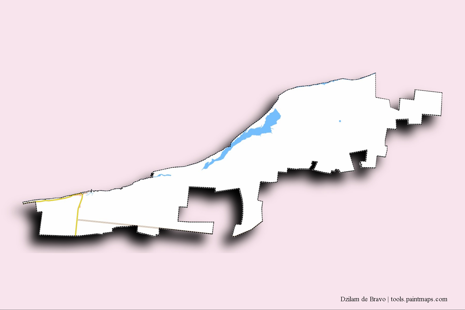 Dzilam de Bravo neighborhoods and villages map with 3D shadow effect