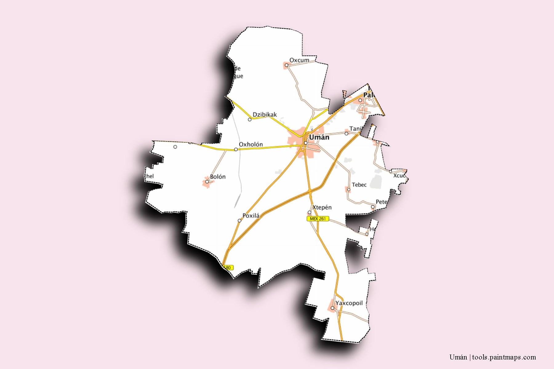 3D gölge efektli Umán mahalleleri ve köyleri haritası