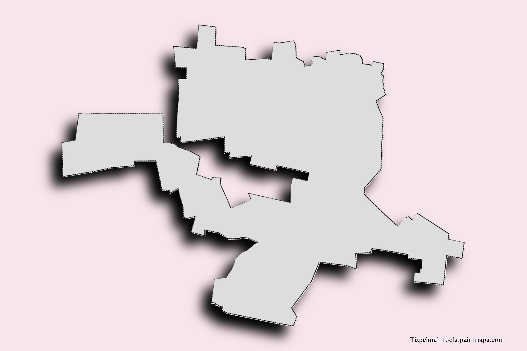 Tixpéhual neighborhoods and villages map with 3D shadow effect