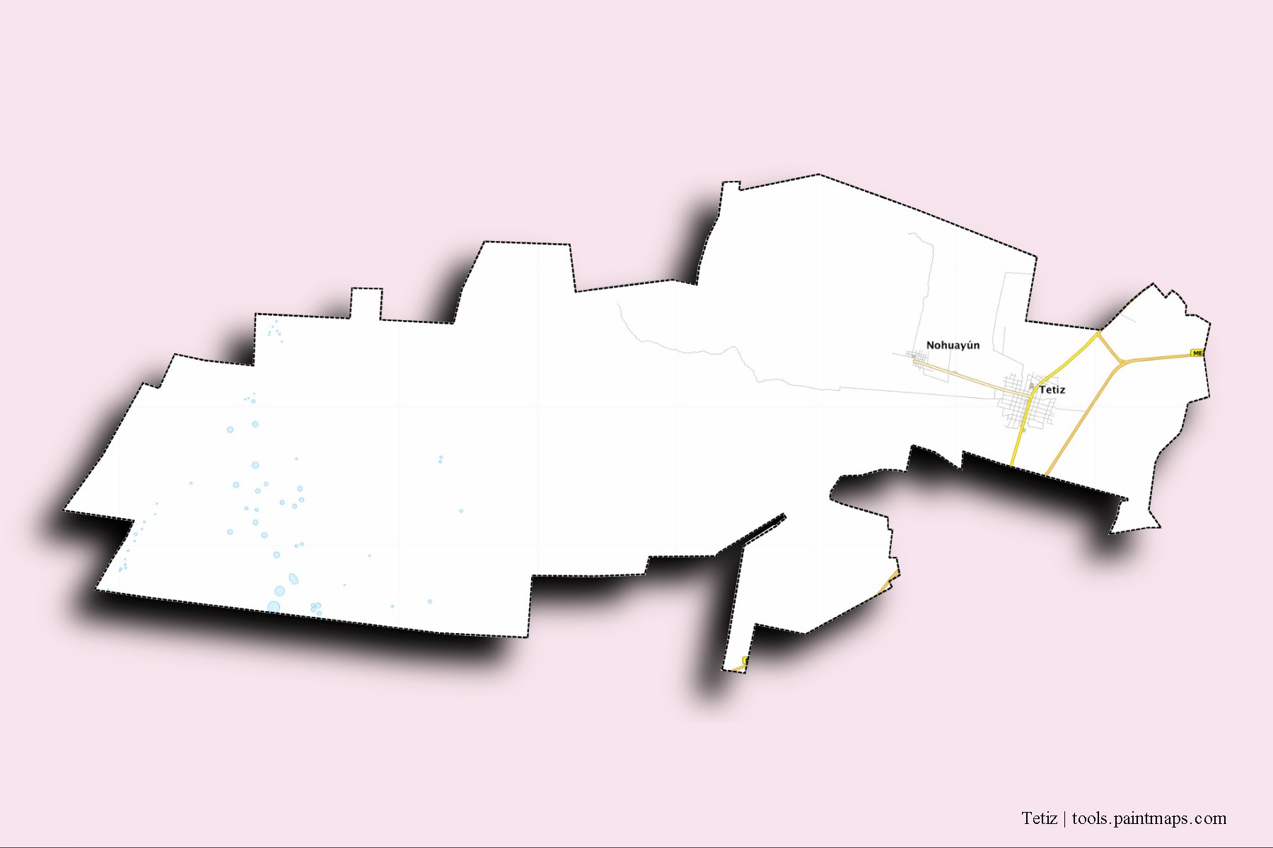 Tetiz neighborhoods and villages map with 3D shadow effect