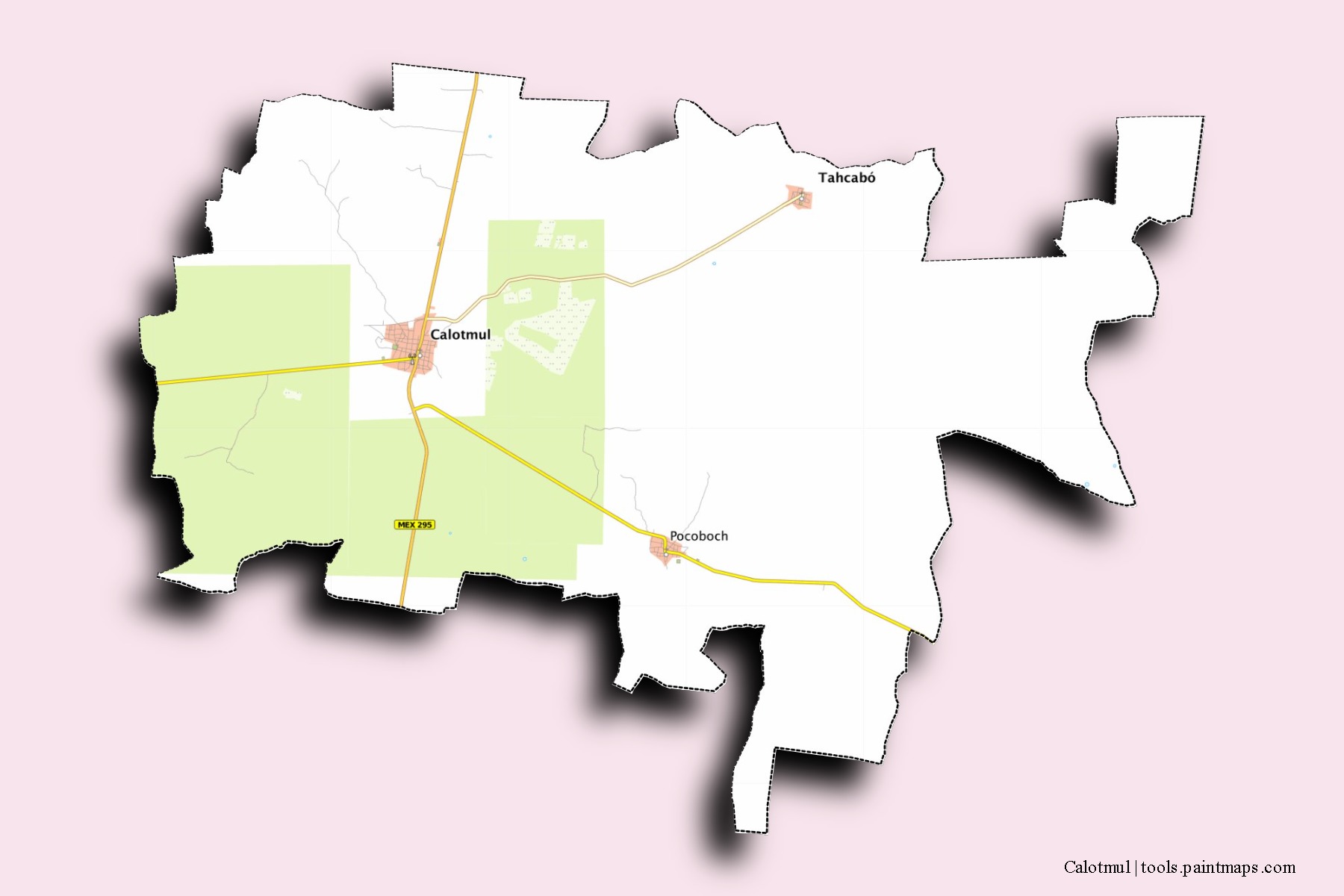 Calotmul neighborhoods and villages map with 3D shadow effect