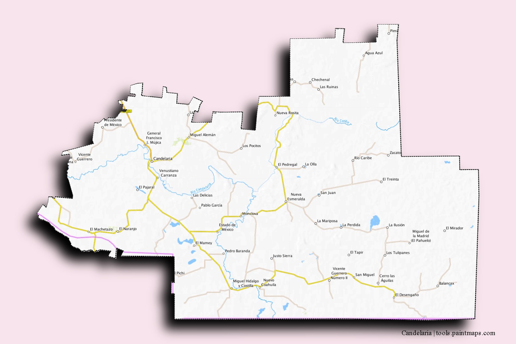 Mapa de barrios y pueblos de Candelaria con efecto de sombra 3D