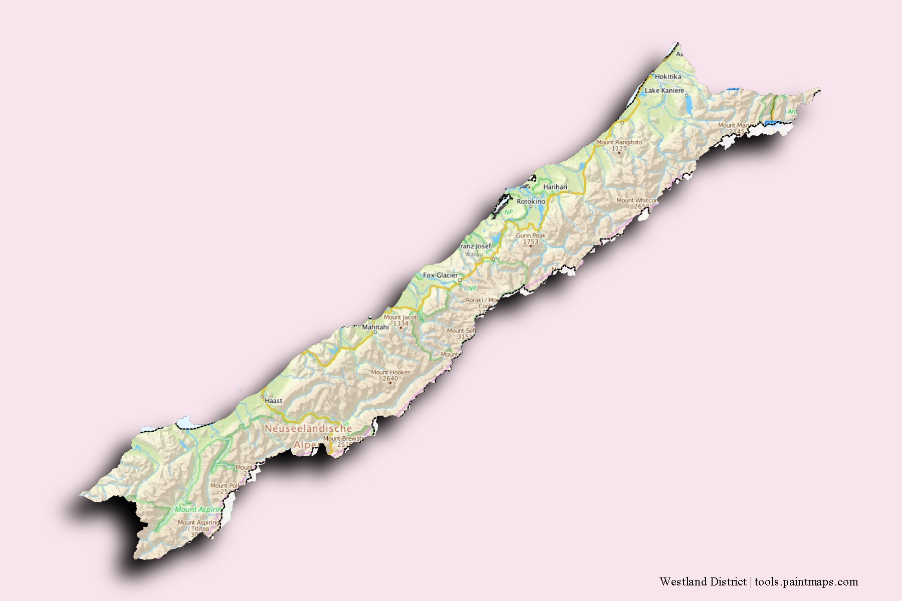 Westland neighborhoods and villages map with 3D shadow effect