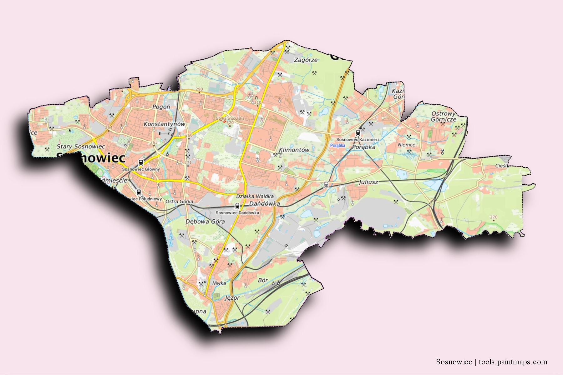 Krzysztof Brzozowski neighborhoods and villages map with 3D shadow effect