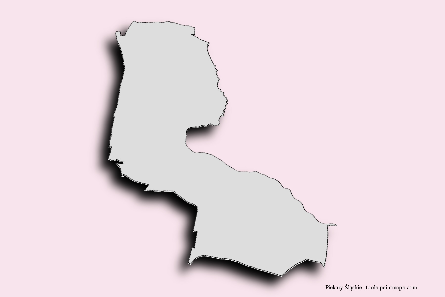 Mapa de barrios y pueblos de Piekary Śląskie con efecto de sombra 3D