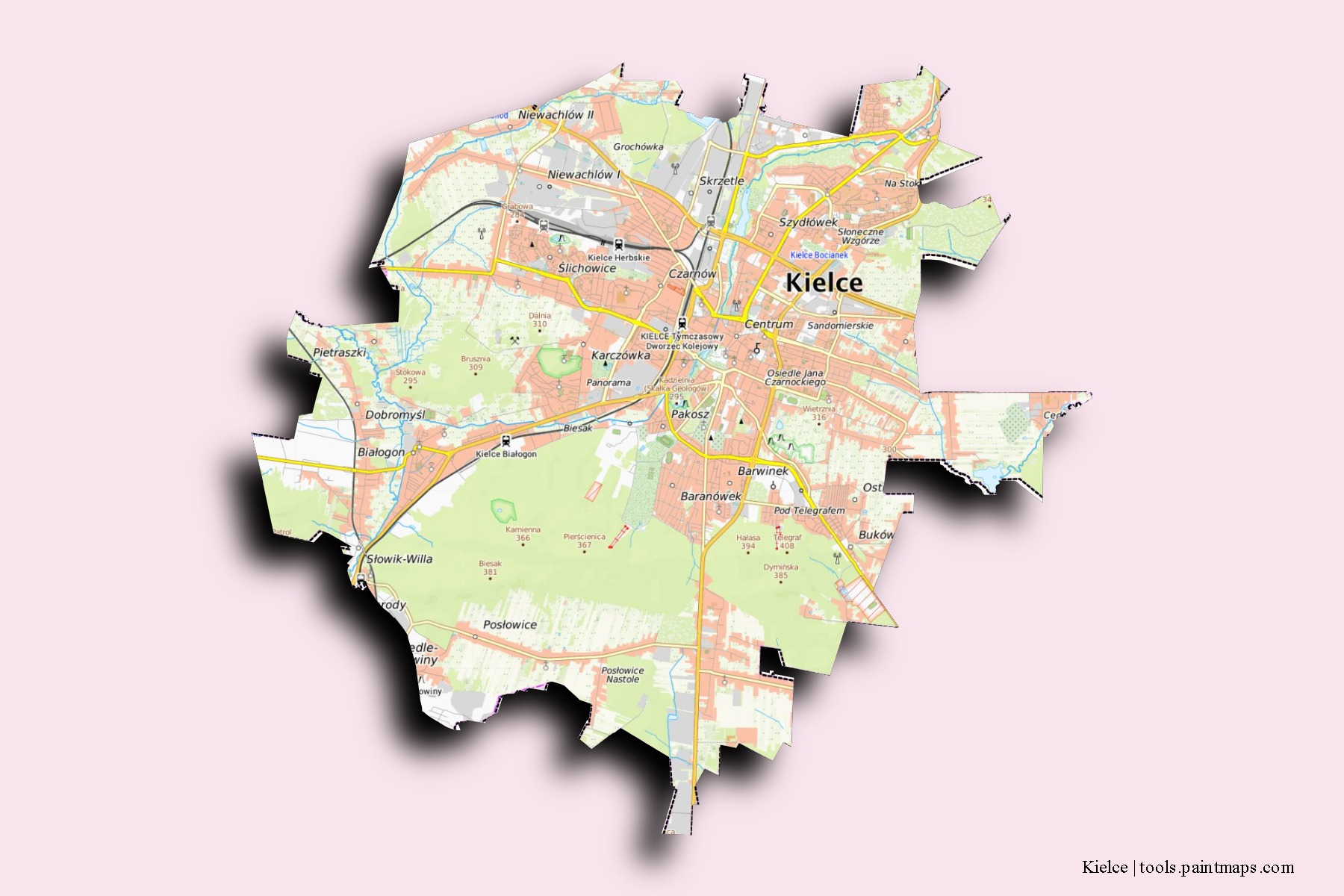 Solbus neighborhoods and villages map with 3D shadow effect