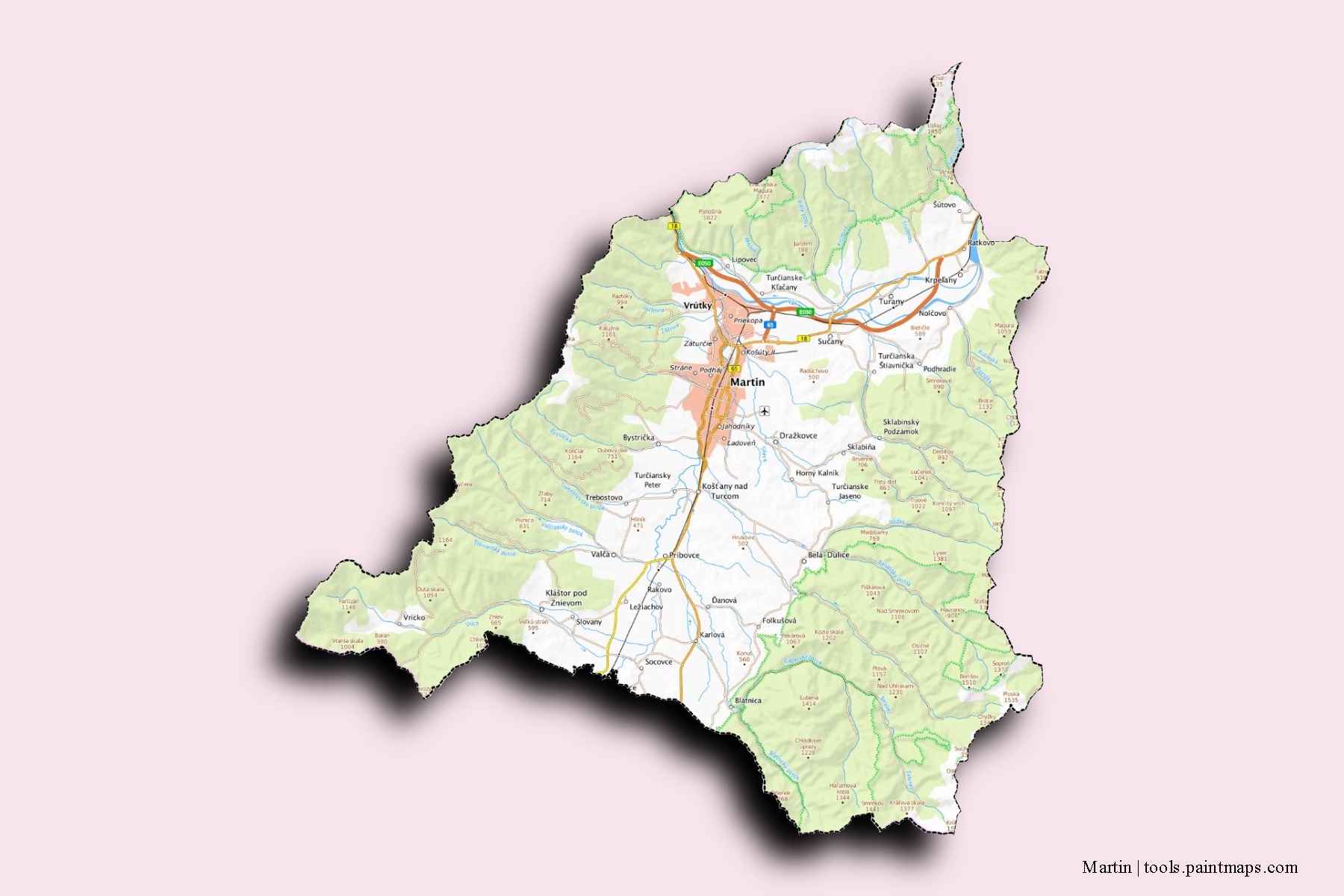 Martin neighborhoods and villages map with 3D shadow effect