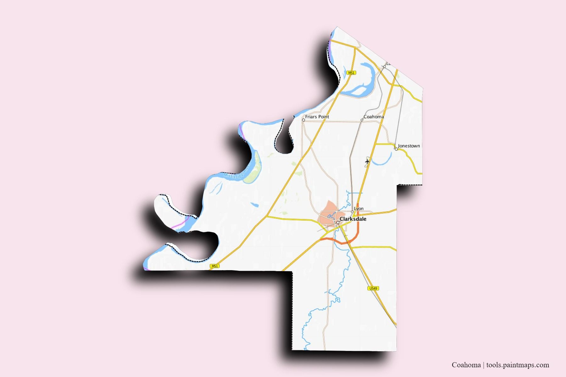 Coahoma neighborhoods and villages map with 3D shadow effect