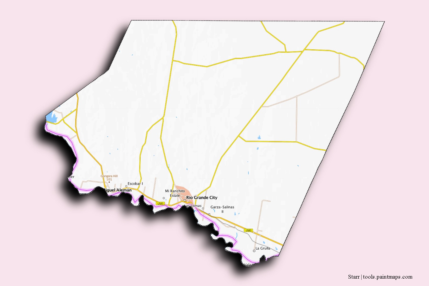 Starr neighborhoods and villages map with 3D shadow effect