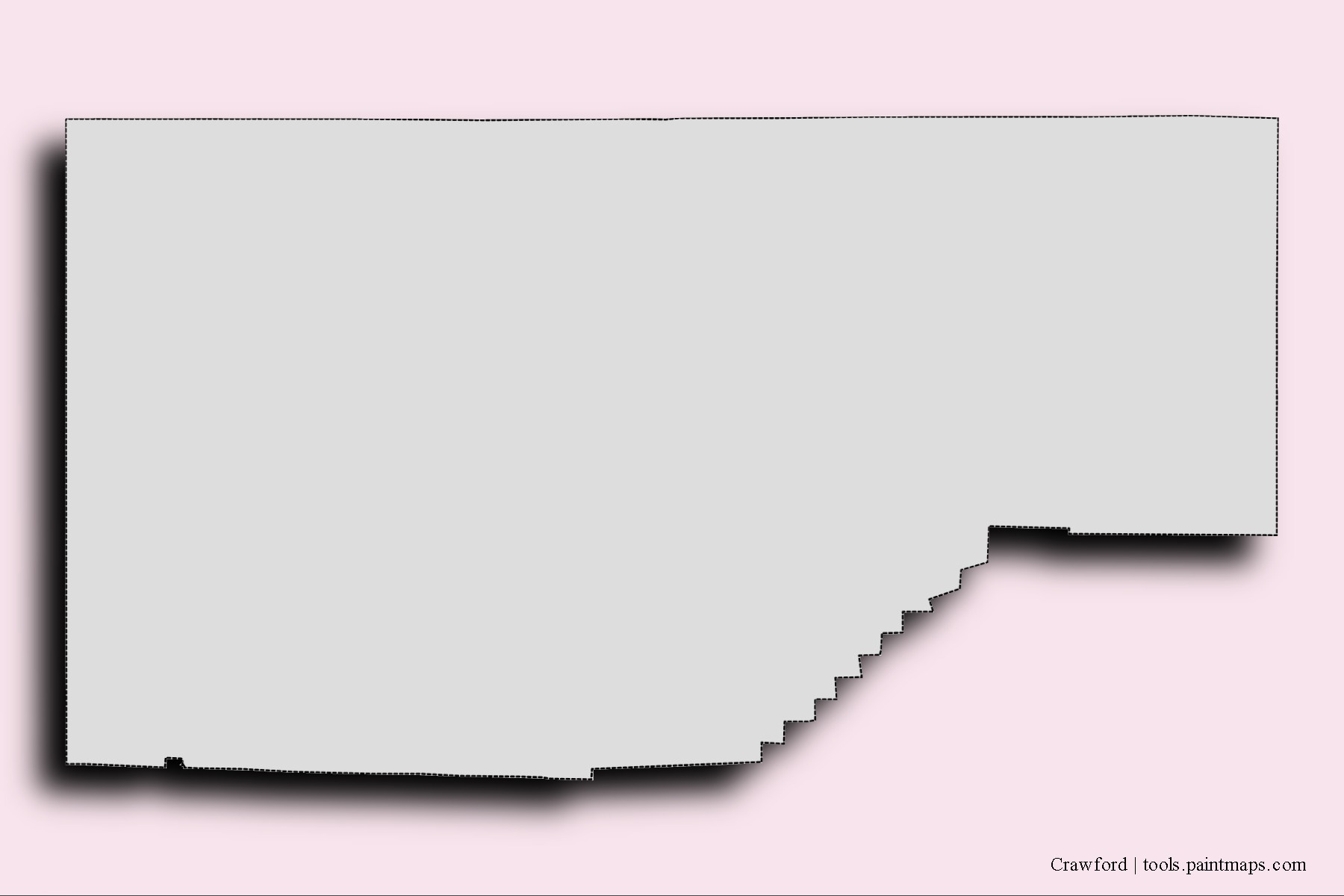 Mapa de barrios y pueblos de Crawford con efecto de sombra 3D