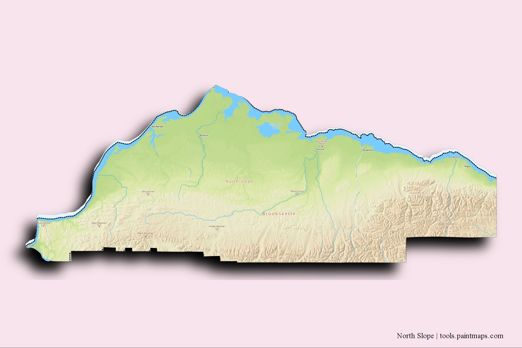 North Slope neighborhoods and villages map with 3D shadow effect