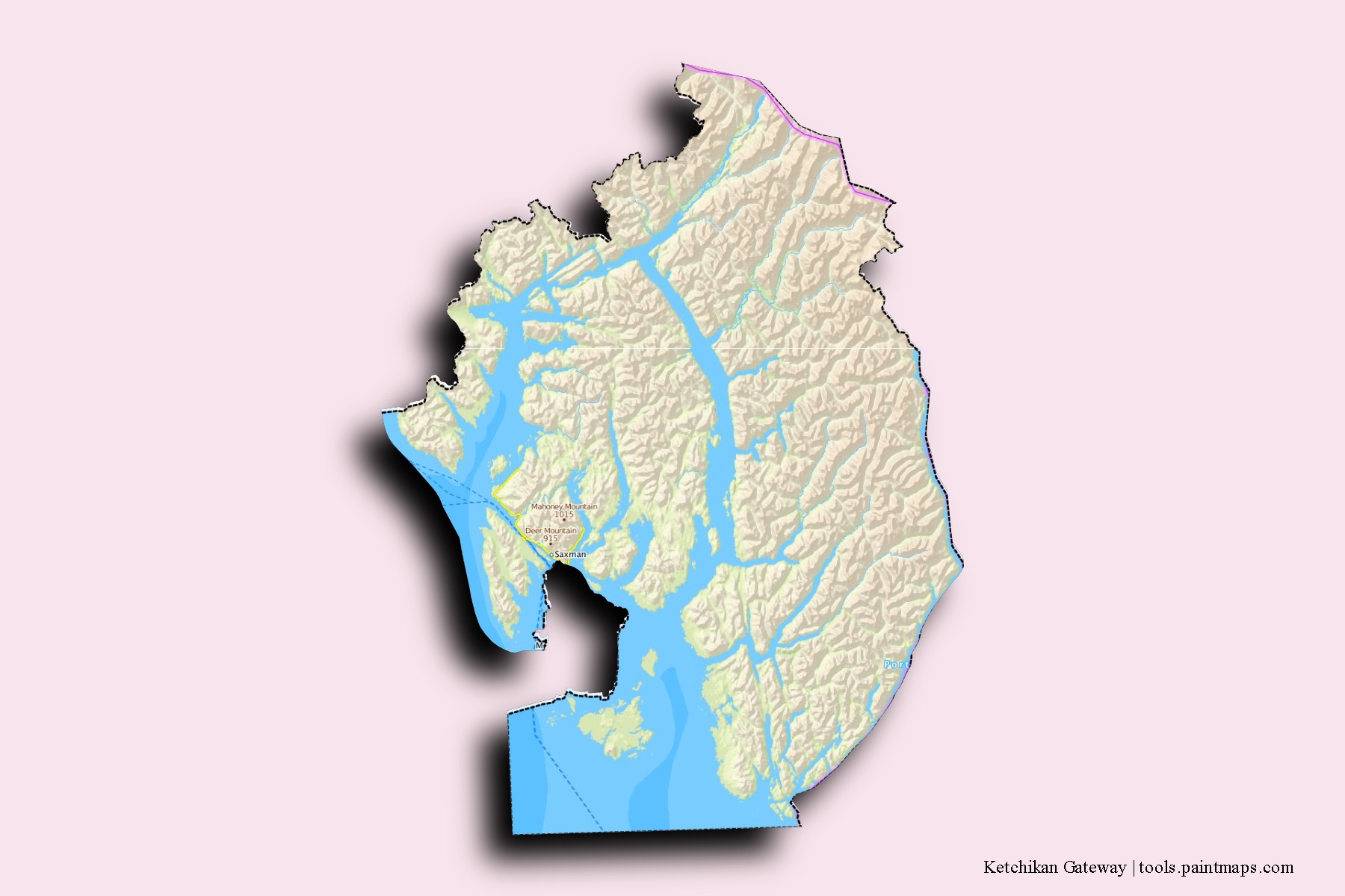 Ketchikan Gateway neighborhoods and villages map with 3D shadow effect