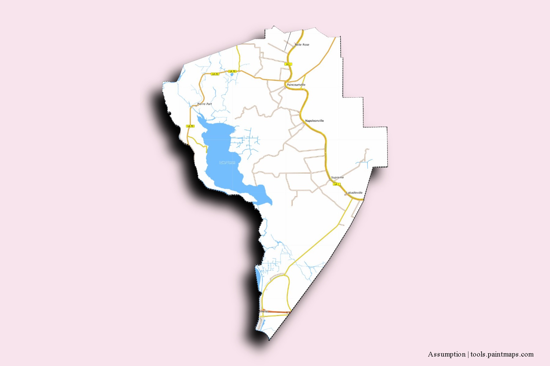 Mapa de barrios y pueblos de Assumption con efecto de sombra 3D