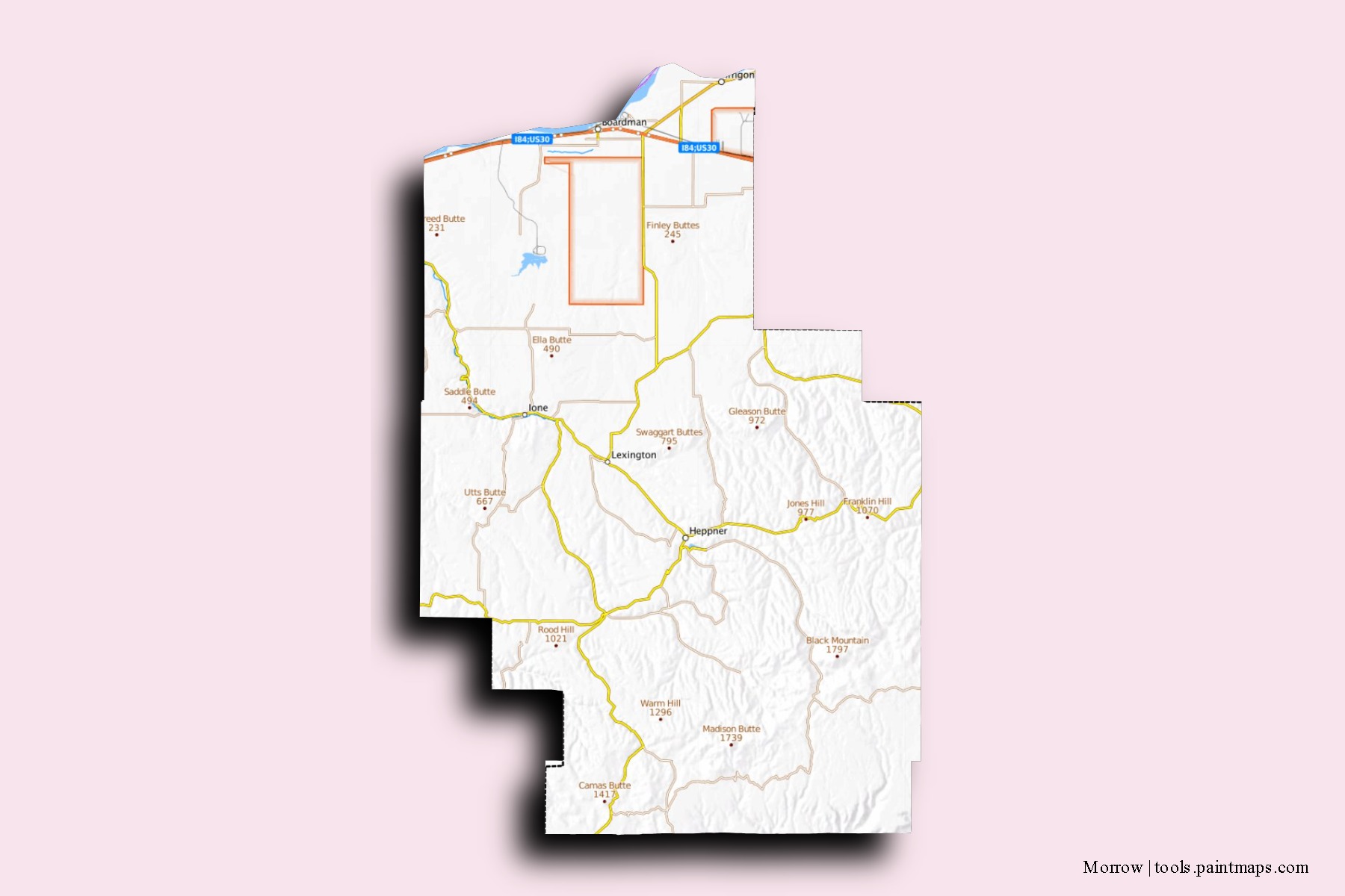 Mapa de barrios y pueblos de Morrow con efecto de sombra 3D