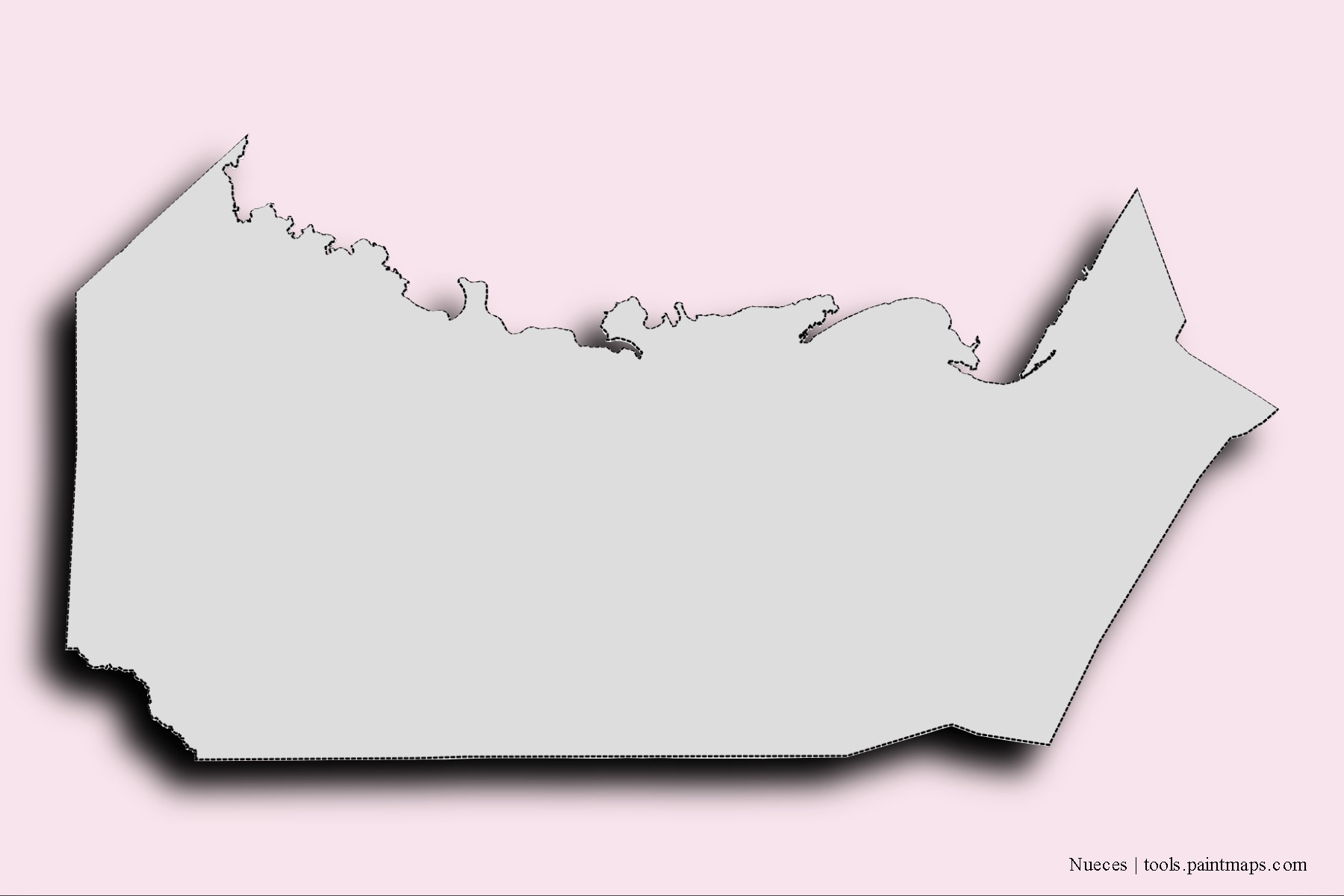 Mapa de barrios y pueblos de Nueces con efecto de sombra 3D