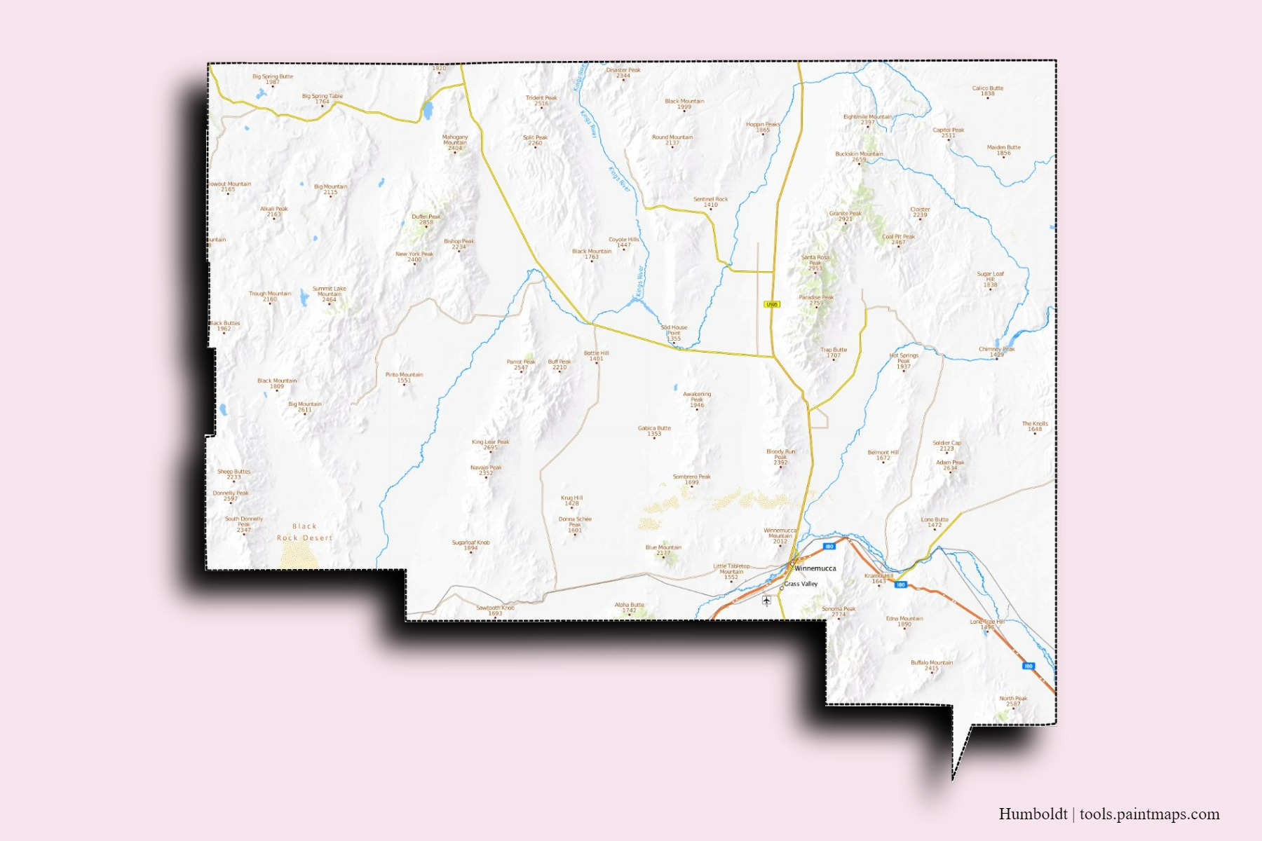 Humboldt neighborhoods and villages map with 3D shadow effect