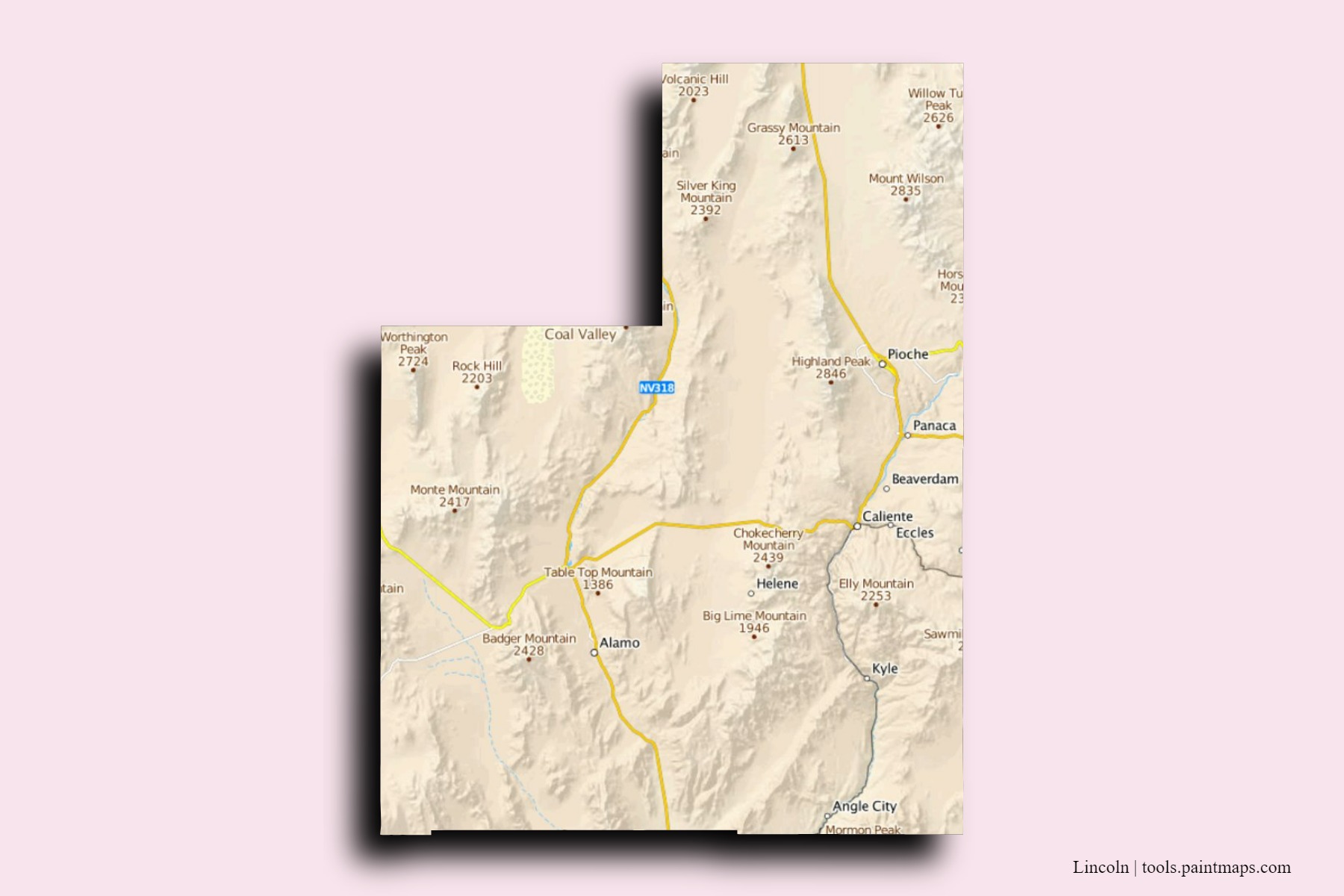 Mapa de barrios y pueblos de Lincoln con efecto de sombra 3D