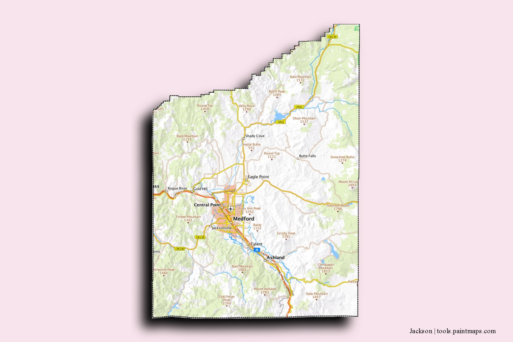 Jackson neighborhoods and villages map with 3D shadow effect