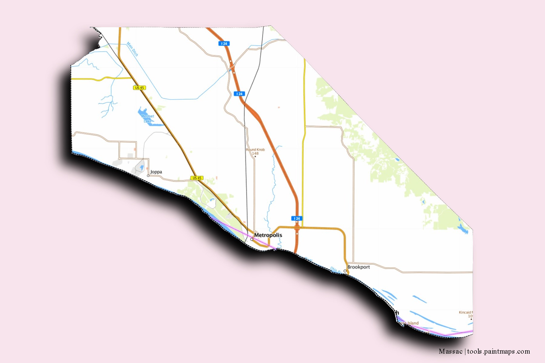 Mapa de barrios y pueblos de Massac con efecto de sombra 3D