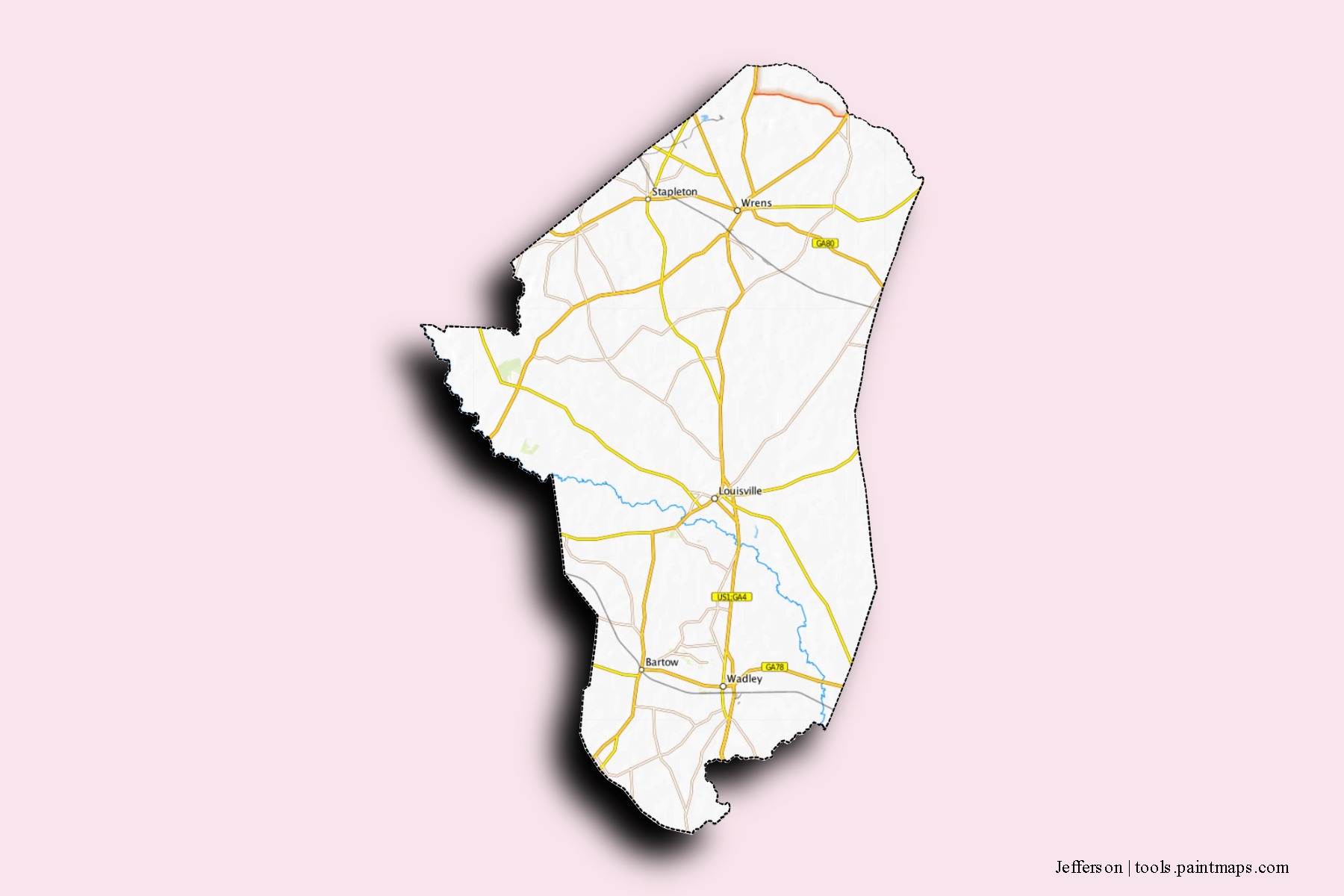 Mapa de barrios y pueblos de Jefferson con efecto de sombra 3D