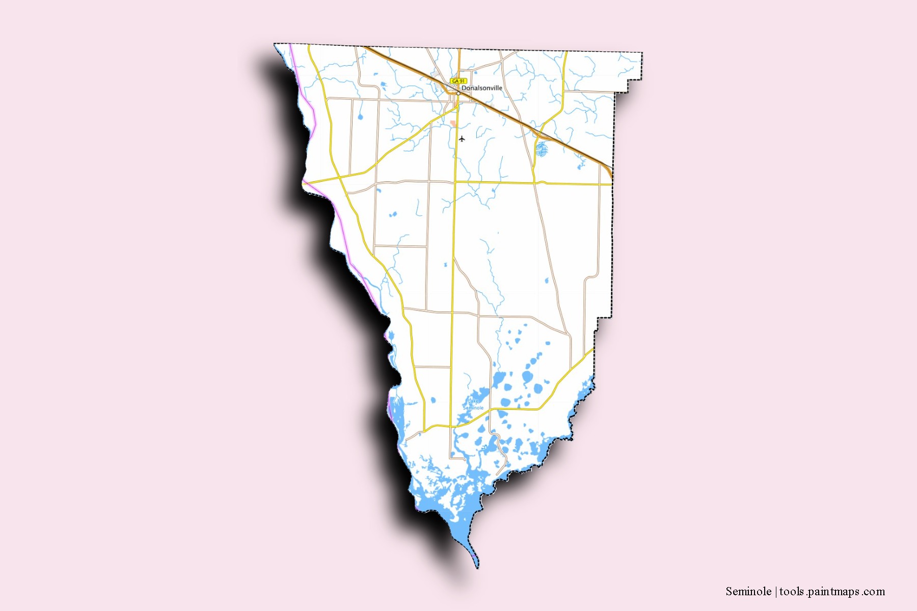 Mapa de barrios y pueblos de Seminole con efecto de sombra 3D