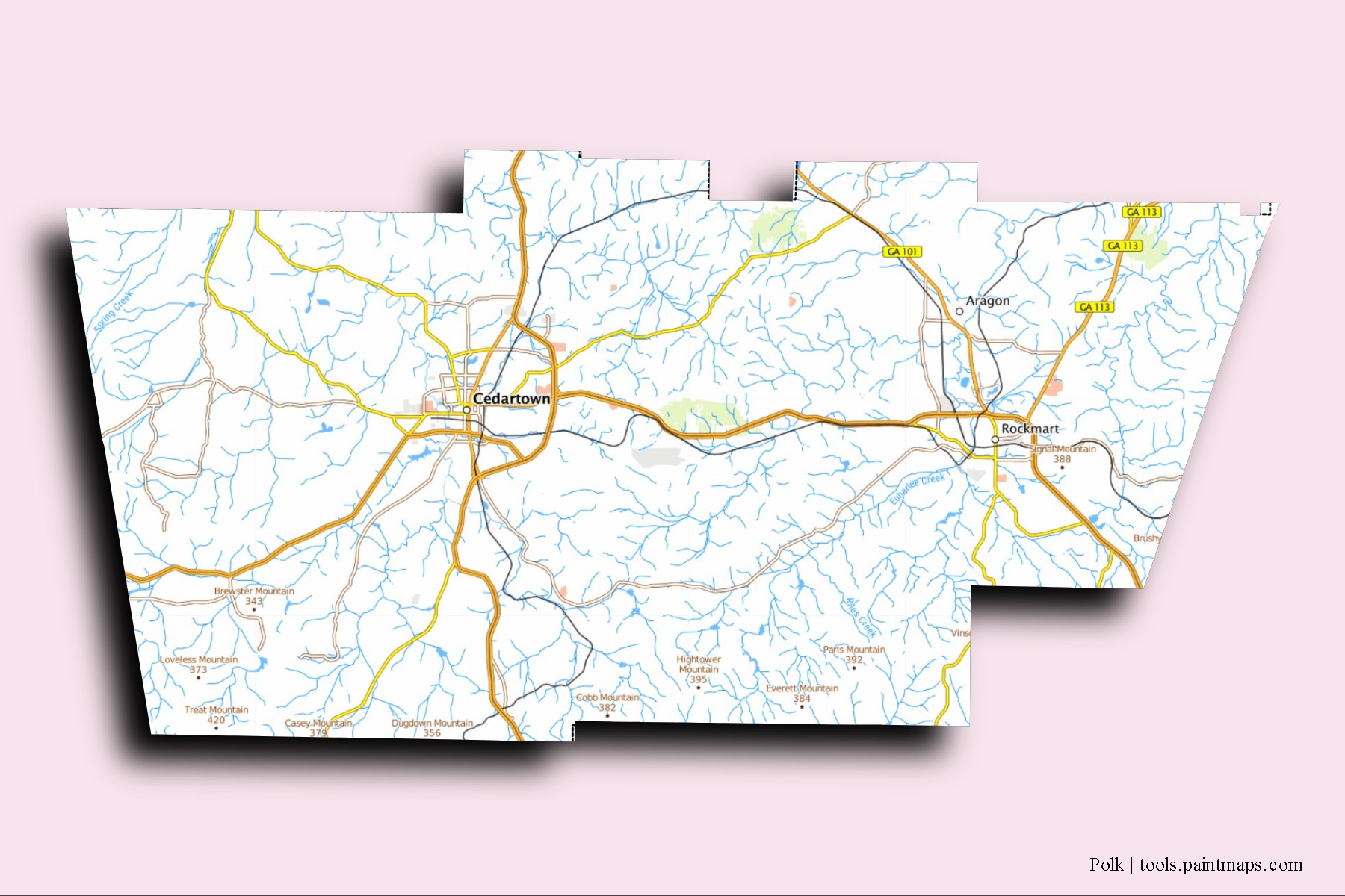 Polk neighborhoods and villages map with 3D shadow effect