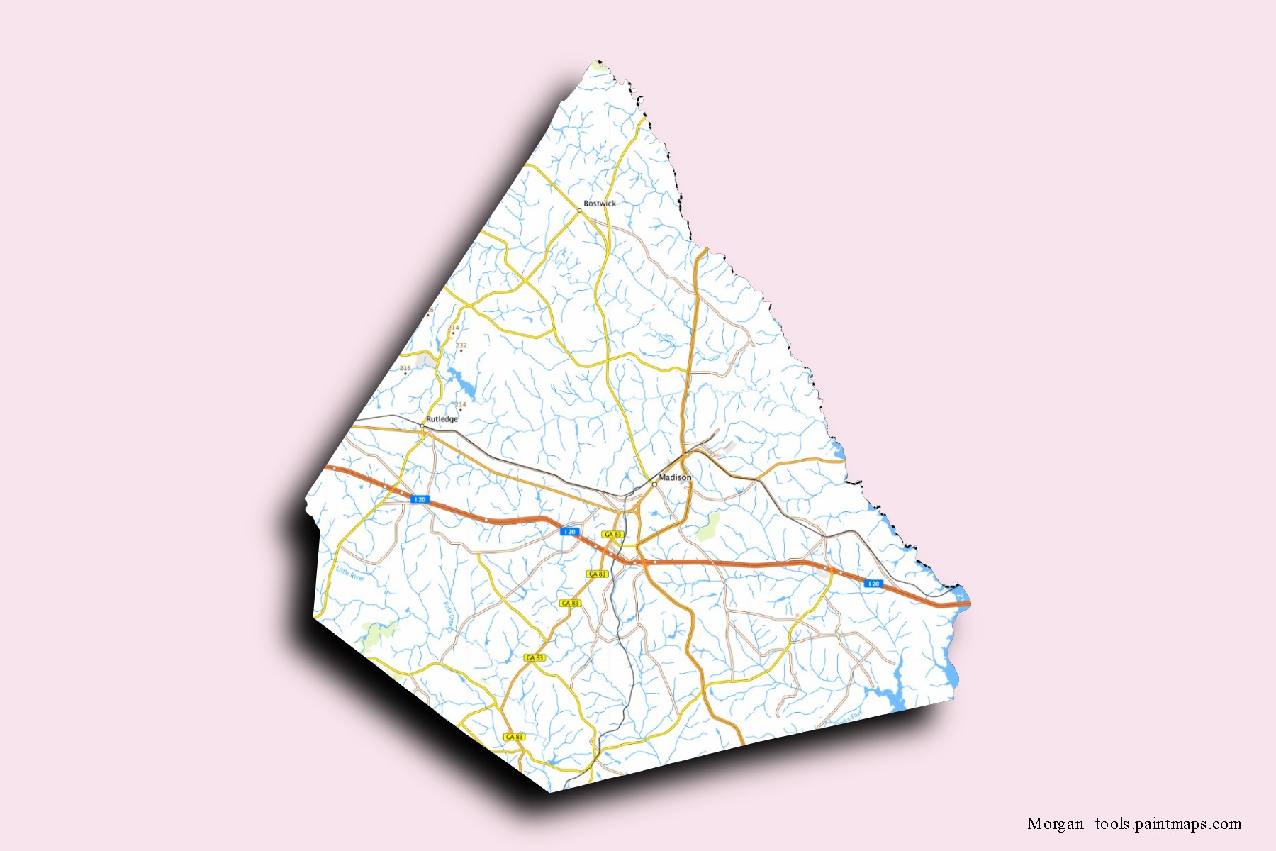 Mapa de barrios y pueblos de Morgan con efecto de sombra 3D