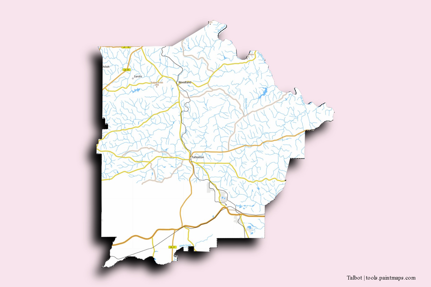 Talbot neighborhoods and villages map with 3D shadow effect