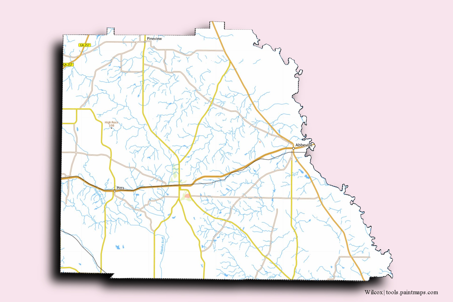 Wilcox neighborhoods and villages map with 3D shadow effect