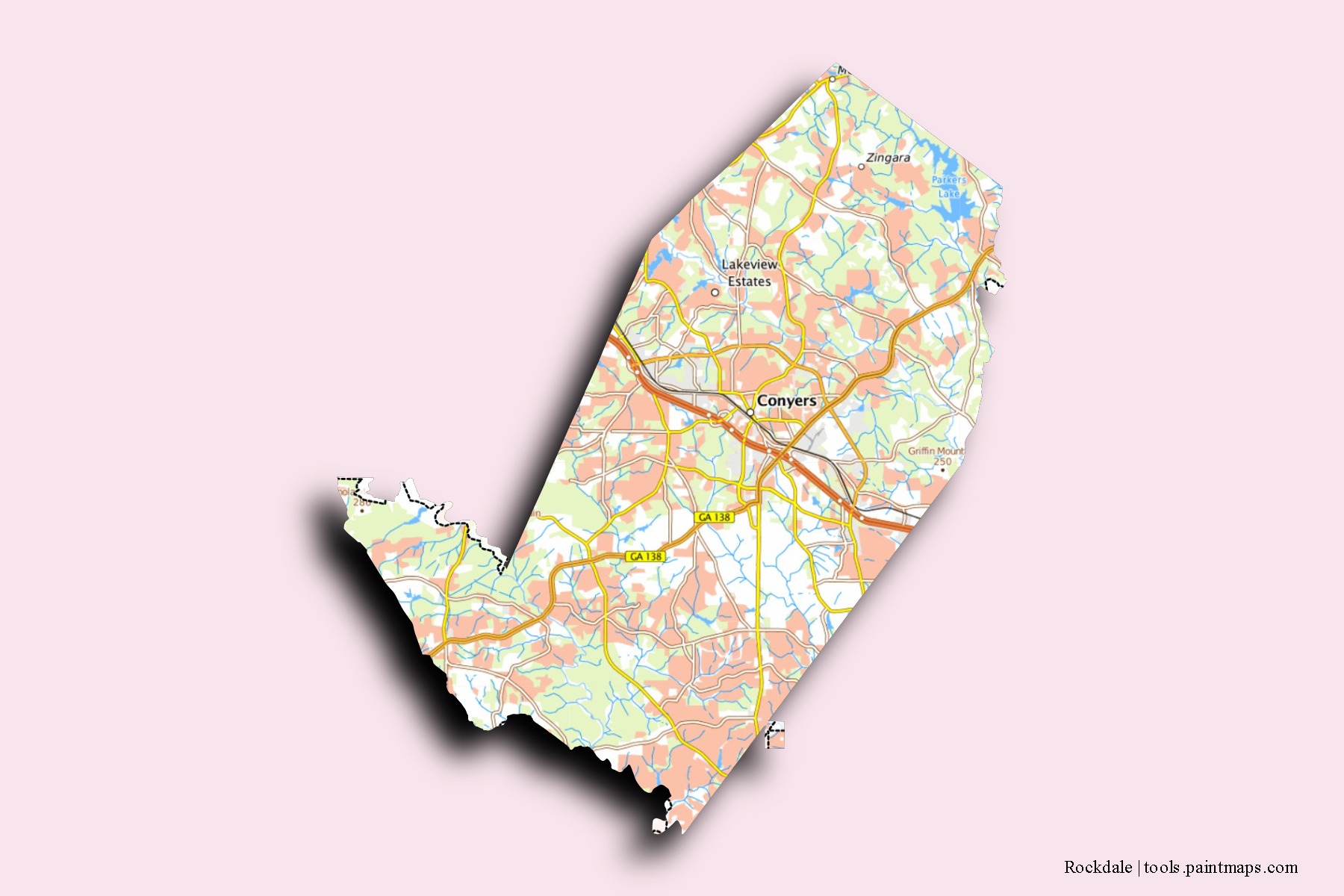 Mapa de barrios y pueblos de Rockdale con efecto de sombra 3D