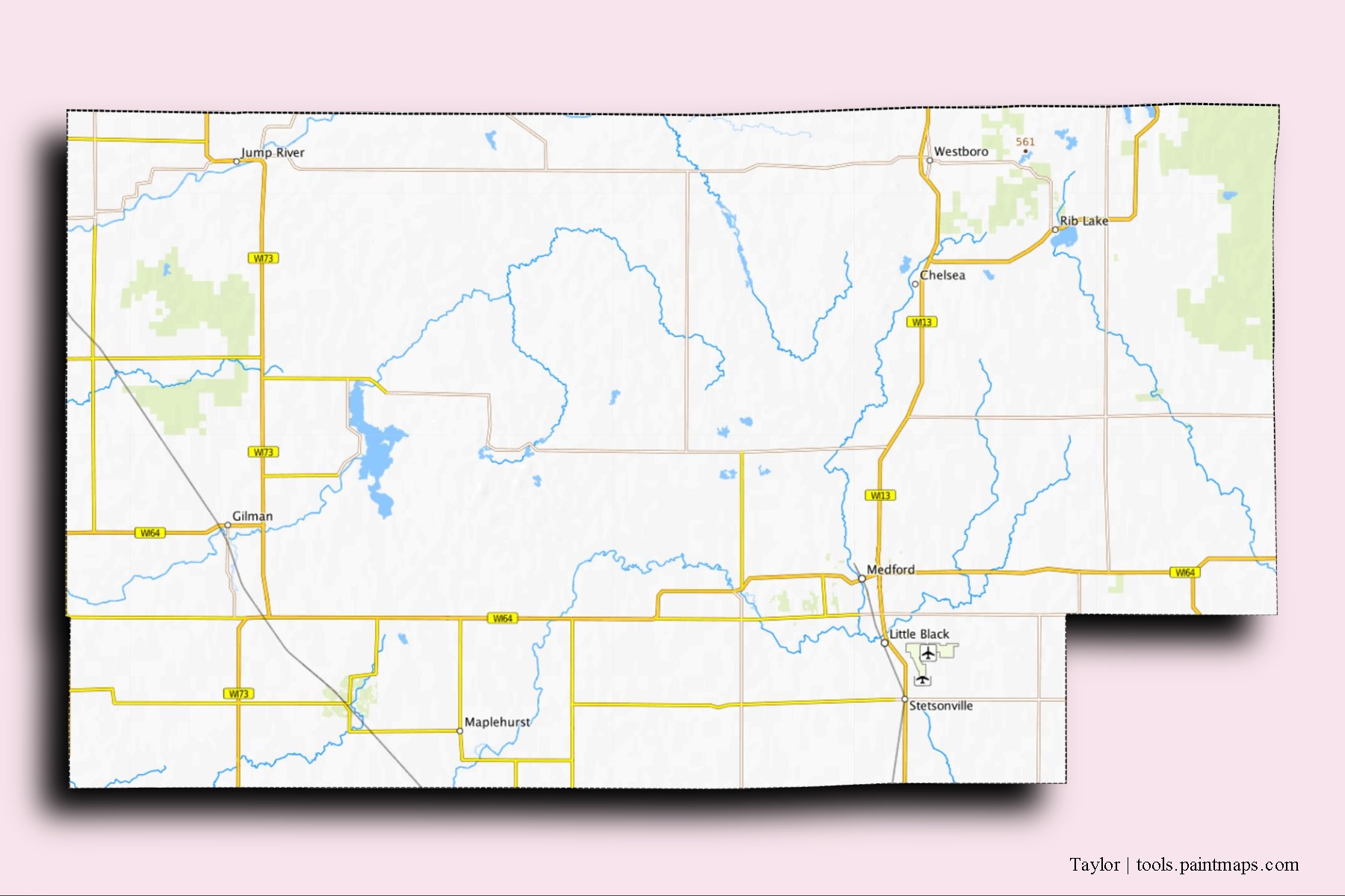 Taylor neighborhoods and villages map with 3D shadow effect